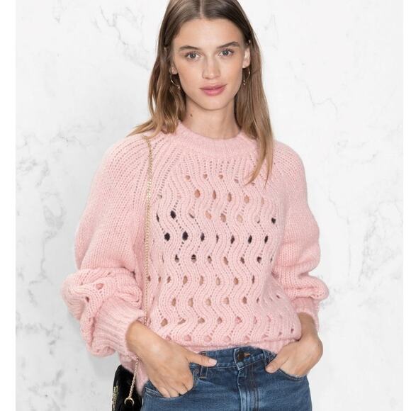 & OTHER STORIES Pink Alpaca Wool Zig Zag Eyelet Knit Sweater | XS - Picture 11 of 13